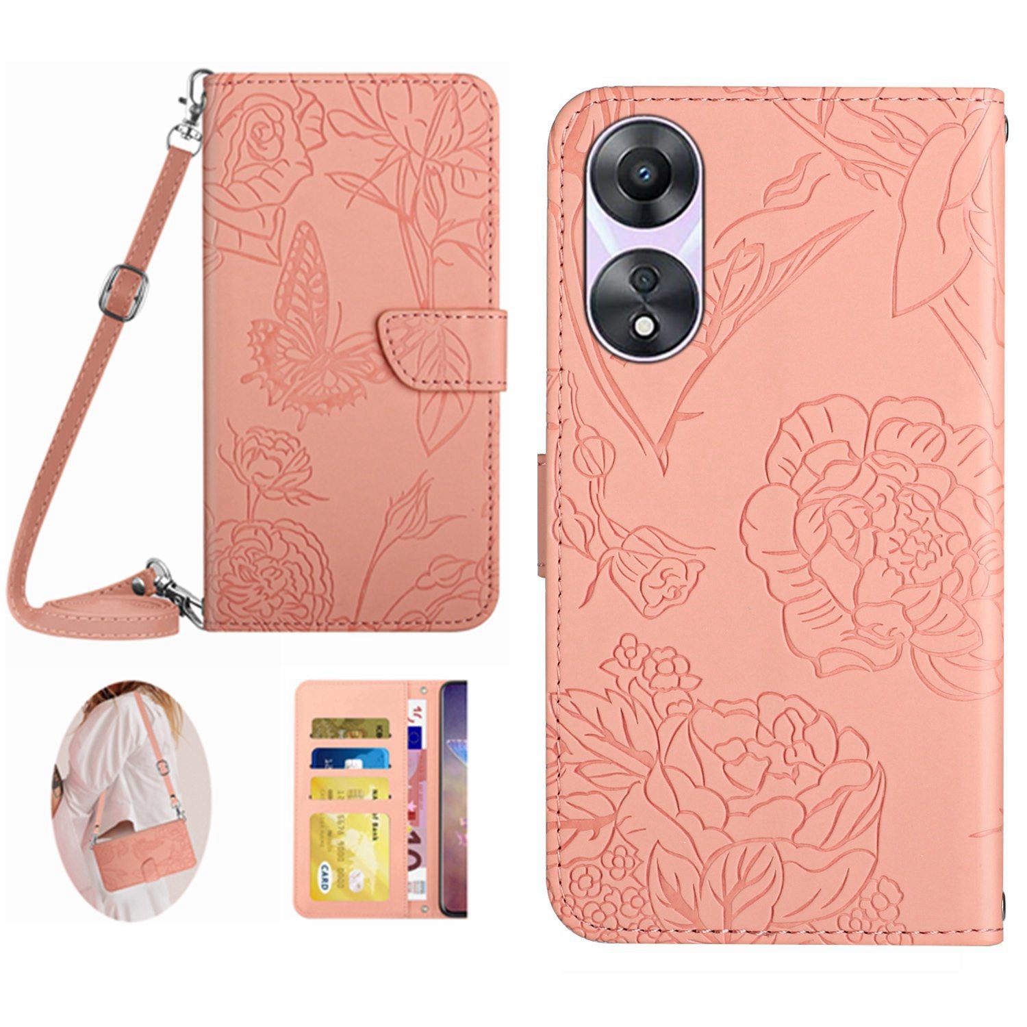 HT03 For Oppo Reno8 T 4G Butterfly Flowers Imprinted Wallet Stand Case Leather TPU Cover with Shoulder Strap HT03 For Oppo Reno8 T 4G Butterfly Flowers Imprinted Wallet Stand Case Leather TPU Cover with Shoulder Strap